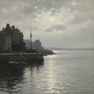 Solitude In Silver: The Silent Harbor At Dawn — Marc Duvallier
