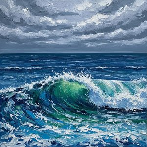Turbulent Emerald Crests Amidst The Somber Majesty Of A Monochromatic Sea — Christian Noiret