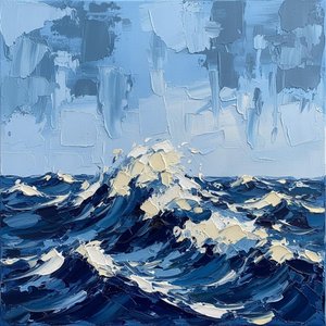 Monolithische Azurblaue Woge: Eine Monumentale Studie Turbulenter Ozeanischer Bewegung Und Impasto-licht — Christian Noiret