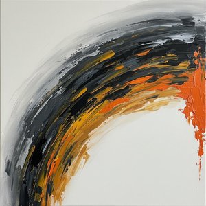 Celestial Arc Of Embers: A Monumental Study In Kinetic Charcoal And Gold — Christian Noiret