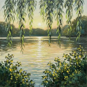 Golden Radiance Through Weeping Willow: A Singular Impression Of Serene Botanical Light — Christian Noiret