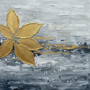 Gilded Solitude: An Embossed Golden Leaf Amidst Monochromatic Impasto Textures — Laurent Fontaine