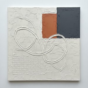 Échos Monolithiques En Terre Cuite Et Fusain Avec Traits En Relief Blanc Sculpturaux
