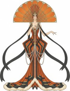 Éventail Orange Doré Et Cascades De Perles — Valentin Laurent De Courcey