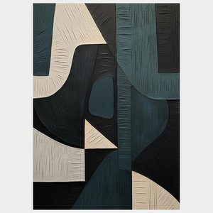 Monolithic Interlocking Shadows In Charcoal And Slate With Sculpted Cream Relief — Laurent Fabre