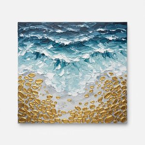 Gilded Tides Of Cerulean Motion: A Monumental Study In Sculptural Impasto Gold — David Moreau