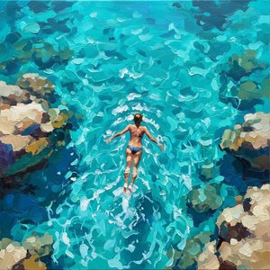 Azure Solitude: A Radiant Impasto Study Of Swirling Turquoise Tides And Earthly Enclosure — Christian Noiret