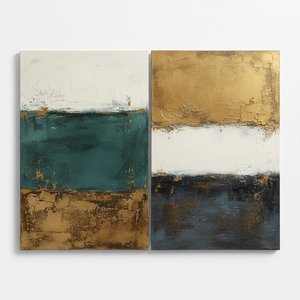 Ethereal Strata: A Monumental Diptych Of Gilded Ochre And Deep Mineral Shadows — David Moreau