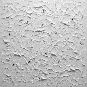 Ethereal White Relief With Solitary Figures In A Sculptural Abstract Landscape — David Moreau