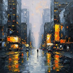 Monolithic Shadows And Amber Echoes In A Solitary Urban Twilight — Christian Noiret