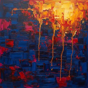 Descente Lumineuse : Une Mosaïque Monumentale D'éclat Doré Et D'ombres De Minuit — Laurent Lefèvre, Expressionnisme Abstrait
