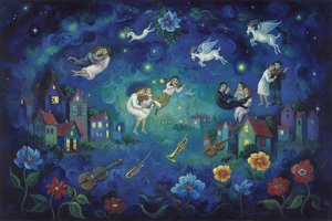The Celestial Symphony of Floating Petals and Midnight Melodies