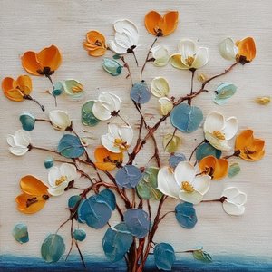 Ätherische Dendritische Blüte In Ocker Und Türkis: Ein Einzigartiges Skulpturales Meisterwerk — Laurent Fontaine