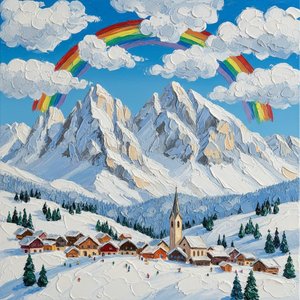 Spektral Serenity Over De Frosne Toppene: Et Unikt Impasto-mesterverk