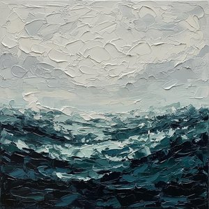 Monolithic Tides Of Midnight Teal And Luminous Ether In Heavy Impasto — David Moreau