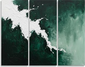 Cresta Di Smeraldo Fratturata: Un Triptico Monumentale Di Spontaneo Movimento Impasto Bianco — David Moreau
