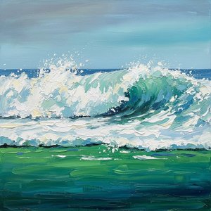 Ephemeral Surge: A One-of-one Study In Oceanic Impasto And Verdant Horizon Lines — Christian Noiret