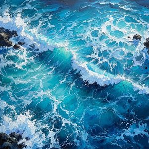 Oleaje Efímero De Mareas De Medianoche En Una Obra Maestra Única De Impasto — Christian Noiret