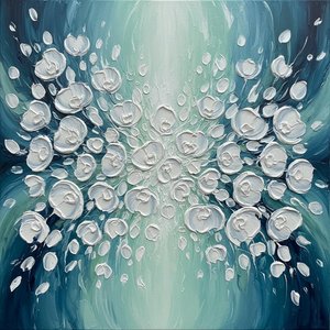 Radiant Emergence: A Sculptural Symphony Of Deep Teal And Luminous White Impasto — Christian Noiret