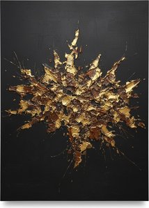 Celestial Fracture: A Monumental Burst Of Gilded Impasto Amidst Eternal Midnight — David Moreau