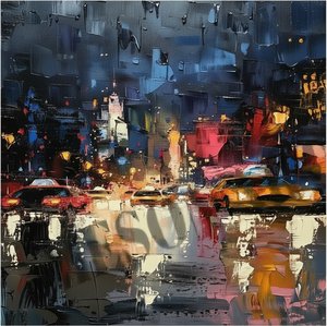 Reflejos De Medianoche En Carmesí Y Oro: Una Singular Impresión Urbana Nocturna