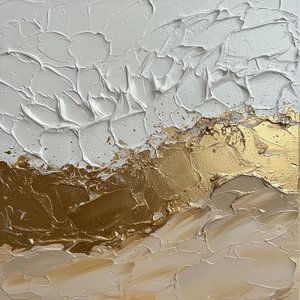 Gilded Horizon: A Monumental Study In Sculptural White And Radiant Gold Impasto — David Moreau