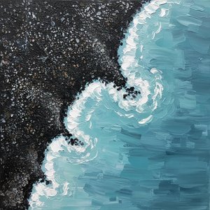 Fragmented Obsidian Tide: A Monumental Study Of Volcanic Shadows And Luminous Cyan Waves — Laurent Vionnet