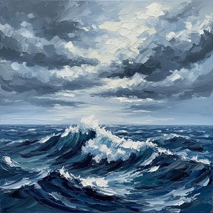 Oleaje Monolítico De Mareas De Medianoche En Impasto Pesado Azul Y Pizarra — David Moreau