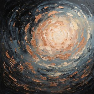 Vortice Luminoso Di Rame E Ardesia In Una Danza Impasto A Spirale — David Moreau