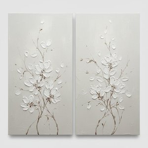 Ätherische Blüte In Relief: Ein Meditatives Monochromes Diptychon Skulpturaler Anmut — David Moreau
