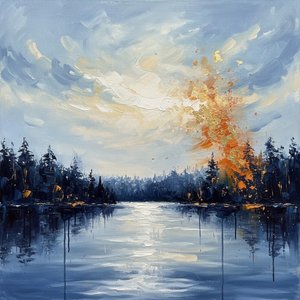 Ethereal Radiance Over Silent Waters: A Monumental Study In Light And Texture
