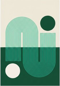Serene Oscillations In Forest Green And Cream: A Unique Geometric Meditation