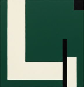 Architectural Stillness: Interlocking Planes Of Forest Green, White, And Obsidian Geometry — Laurent Fabre