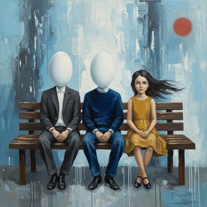 Les Veilleurs Silencieux Sous Une Lune Cramoisie Dans Des Ombres Bleues Mélancoliques — Christian Noiret