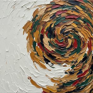 Ethereal Swirl Of Ochre And Crimson In A Monumental Impasto Motion — David Moreau