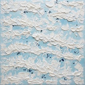 Ethereal Undulations In Titanium White And Pale Cerulean Sky Blue Impasto — David Moreau