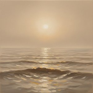 Ethereal Ochre Solitude: A Meditative Study Of Sunlit Waves And Golden Mist — Laurent Roche