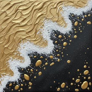 Gilded Turbulence: A Monumental Study Of Golden Waves And Infinite Black Void — David Moreau, Plaster & Texture Art