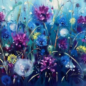 Leuchtende Mitternachtsblüte: Eine Ätherische Symphonie Aus Indigo Und Strahlendem Floralem Licht — Benoît Dumas