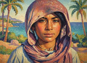 Luminescence Of The Azure Coast: A Neo-impressionist Study In Mauve And Gold — Océane Faubert