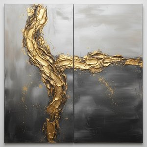 Golden Fracture: A Monumental Diptych Of Molten Light And Obsidian Shadows — Laurent Fabre