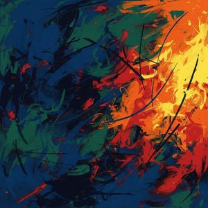 Celestial Combustion: An Energetic Symphony Of Primal Fire And Nocturnal Blue — Christian Noiret, Contemporary Abstract