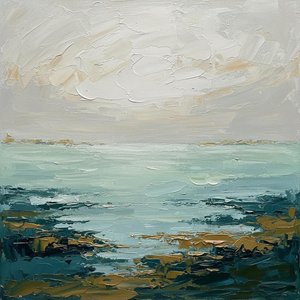 Ephemeral Tides Under A Veil Of Overcast Majesty: A Study In Impasto Depths — Christian Noiret