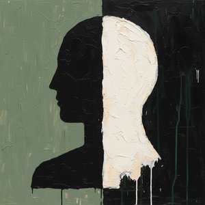 Fragmentierte Silhouette In Salbei Und Schatten: Eine Monolithische Studie Der Dualität
