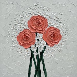 Skulpturale Gelassenheit In Koralle Und Weiß: Ein Monumentales Impasto-blumenmeisterwerk — David Moreau