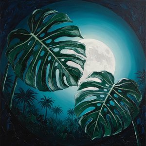 Ethereal Moonlight Dancing Through The Sculptural Shadows Of A Midnight Teal Tondo — David Moreau, Plaster & Texture Art