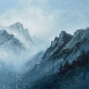 Monolithic Shadows Of Slate Blue Amidst An Ethereal And Luminous Atmospheric Descent — Christian Noiret