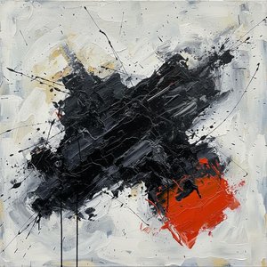 Fragmented Gravity: A Monolithic Study In Obsidian Mass And Radiant Vermilion — Christian Noiret
