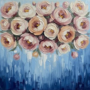 Ätherische Blüte In Skulpturalem Impasto: Eine Monumentale Studie Von Rosé Und Cerulean — Christian Noiret