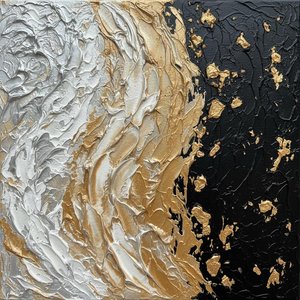 Fragmented Gold Amidst The Swirling Silver And Infinite Obsidian Void — David Moreau, Plaster & Texture Art